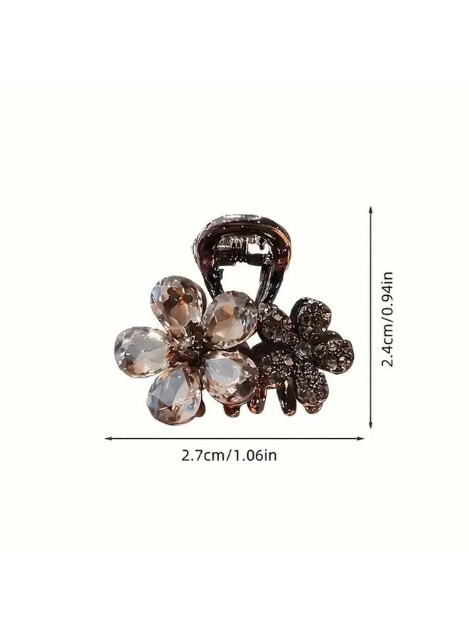 Rhinestone Flower Hair Claw Small Alloy Shark Clip For Taming Flyaway Hair - Image 4